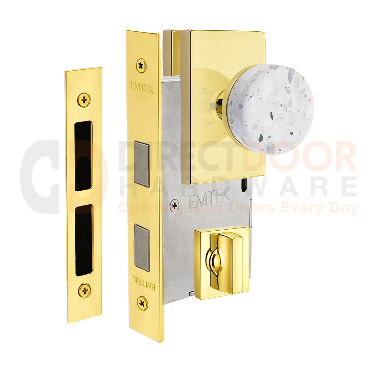Emtek Light Terrazzo Interior Mortise Knob with Modern Rectangular Rosette
