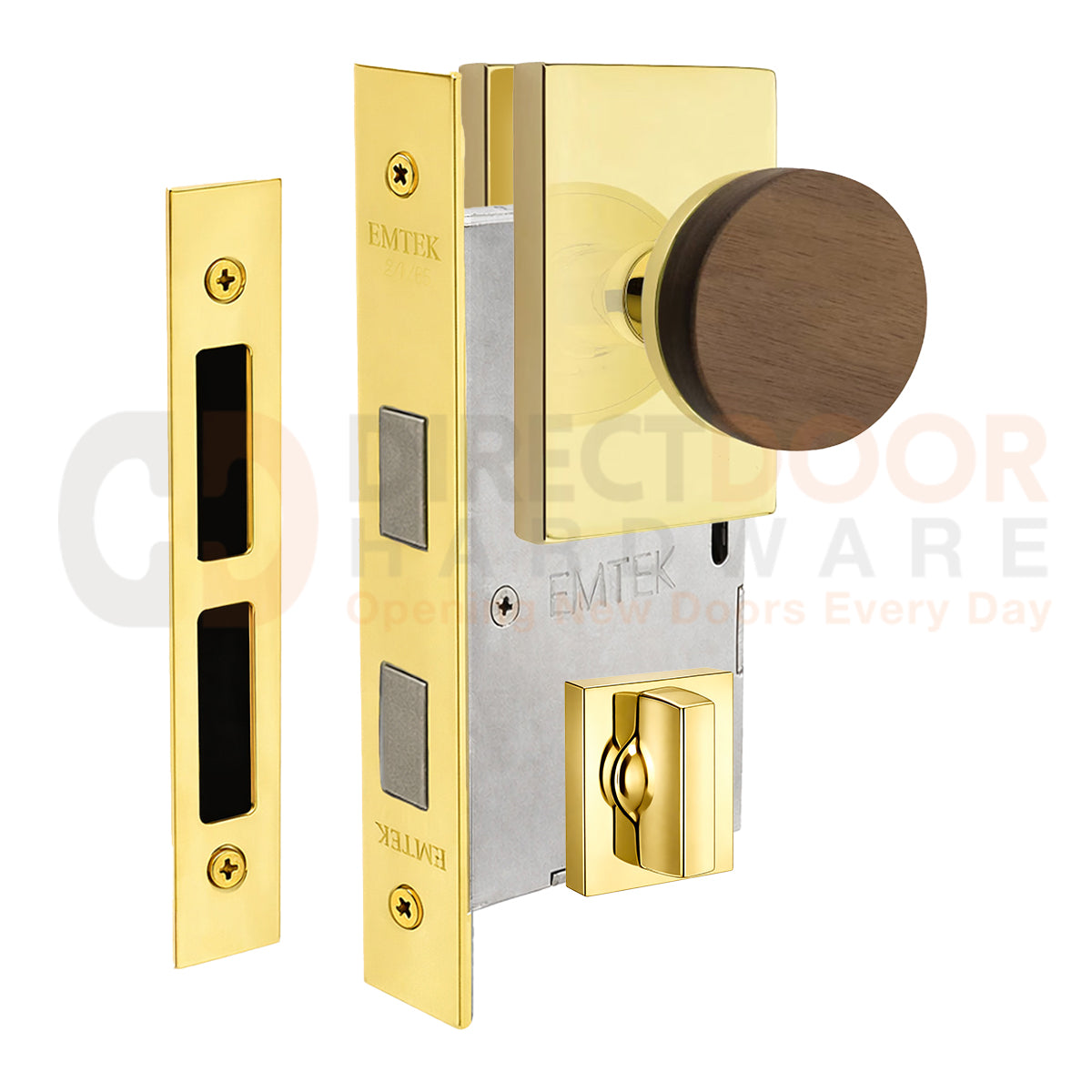 Emtek Walnut Interior Mortise Knob with Modern Rectangular Rosette