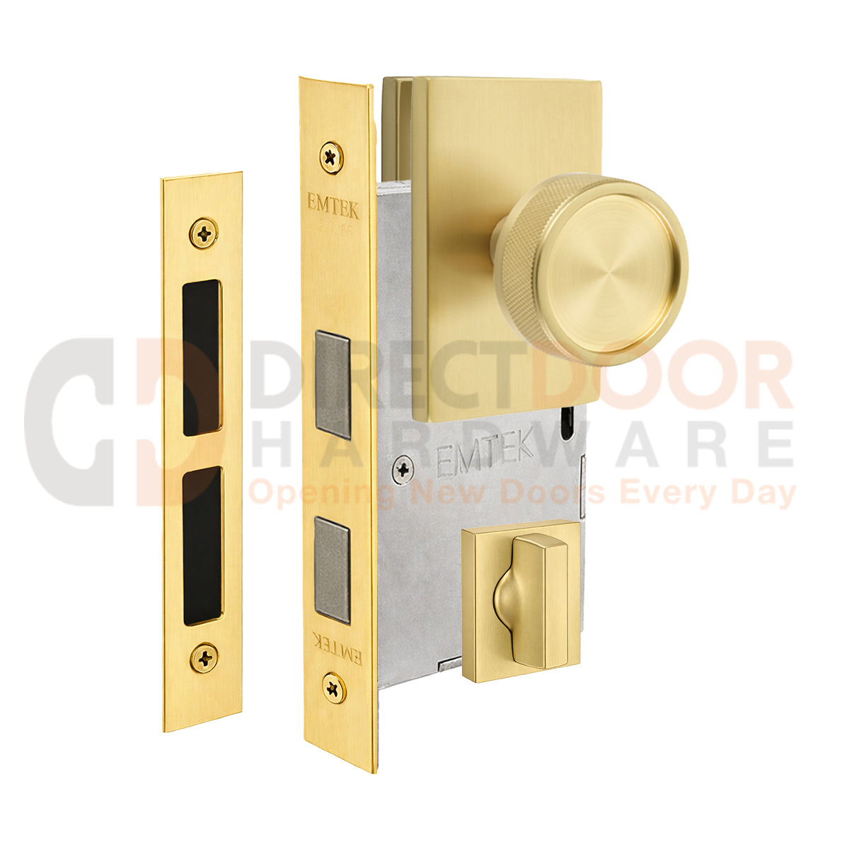 Emtek Conical Knurled Interior Mortise Knob with Modern Rectangular Rosette