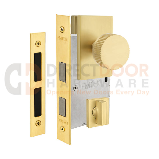 Emtek Conical Straight Knurled Interior Mortise Knob with Modern Rectangular Rosette