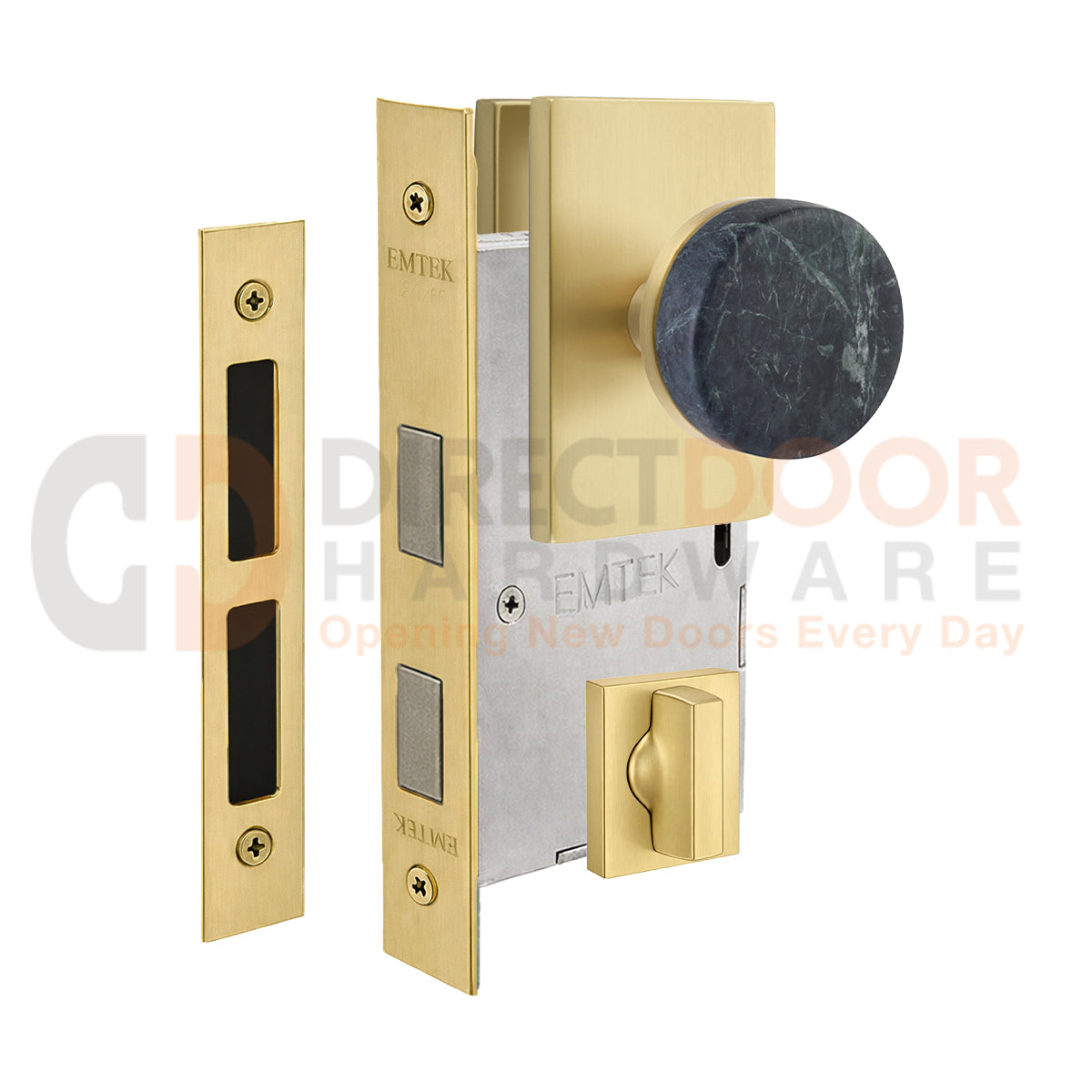 Emtek Green Marble Interior Mortise Knob with Modern Rectangular Rosette