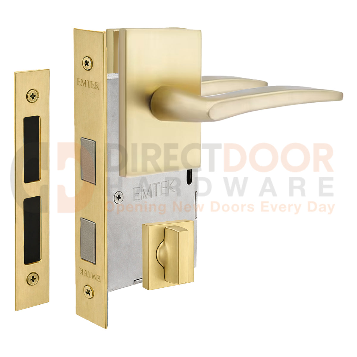 Emtek Poseidon Interior Mortise Lever with Modern Rectangular Rosette
