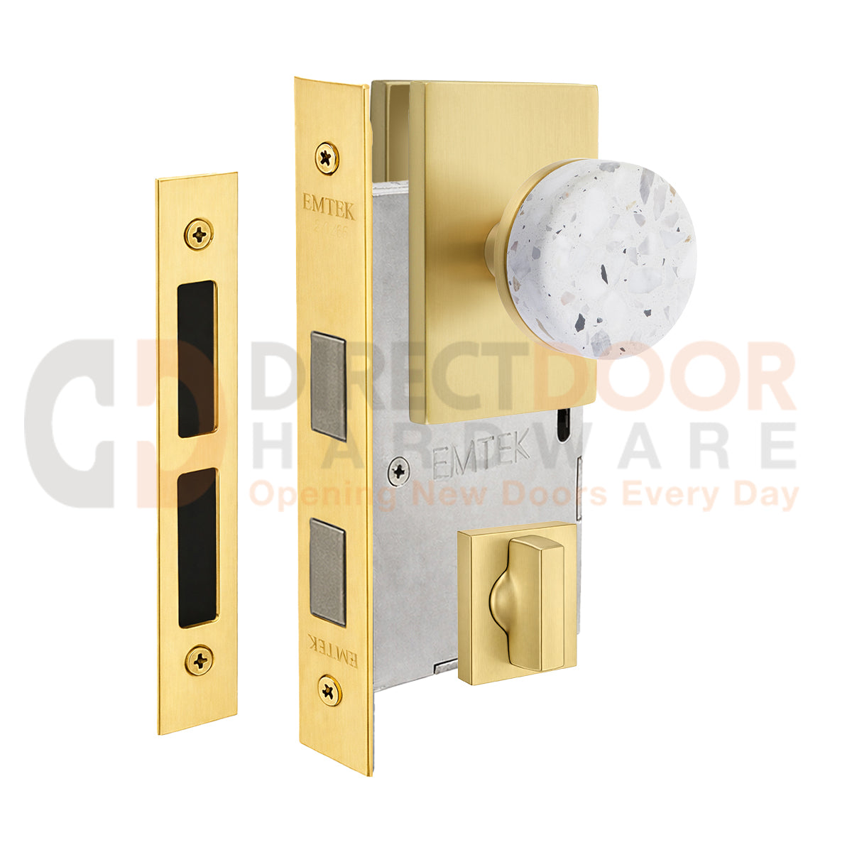 Emtek Light Terrazzo Interior Mortise Knob with Modern Rectangular Rosette