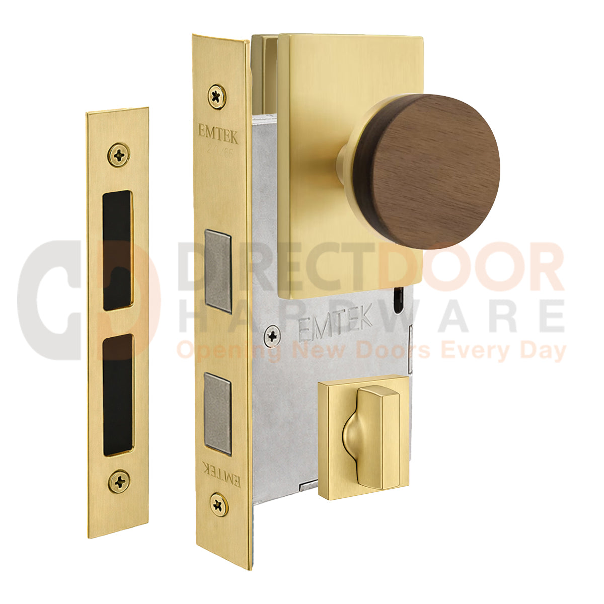 Emtek Walnut Interior Mortise Knob with Modern Rectangular Rosette