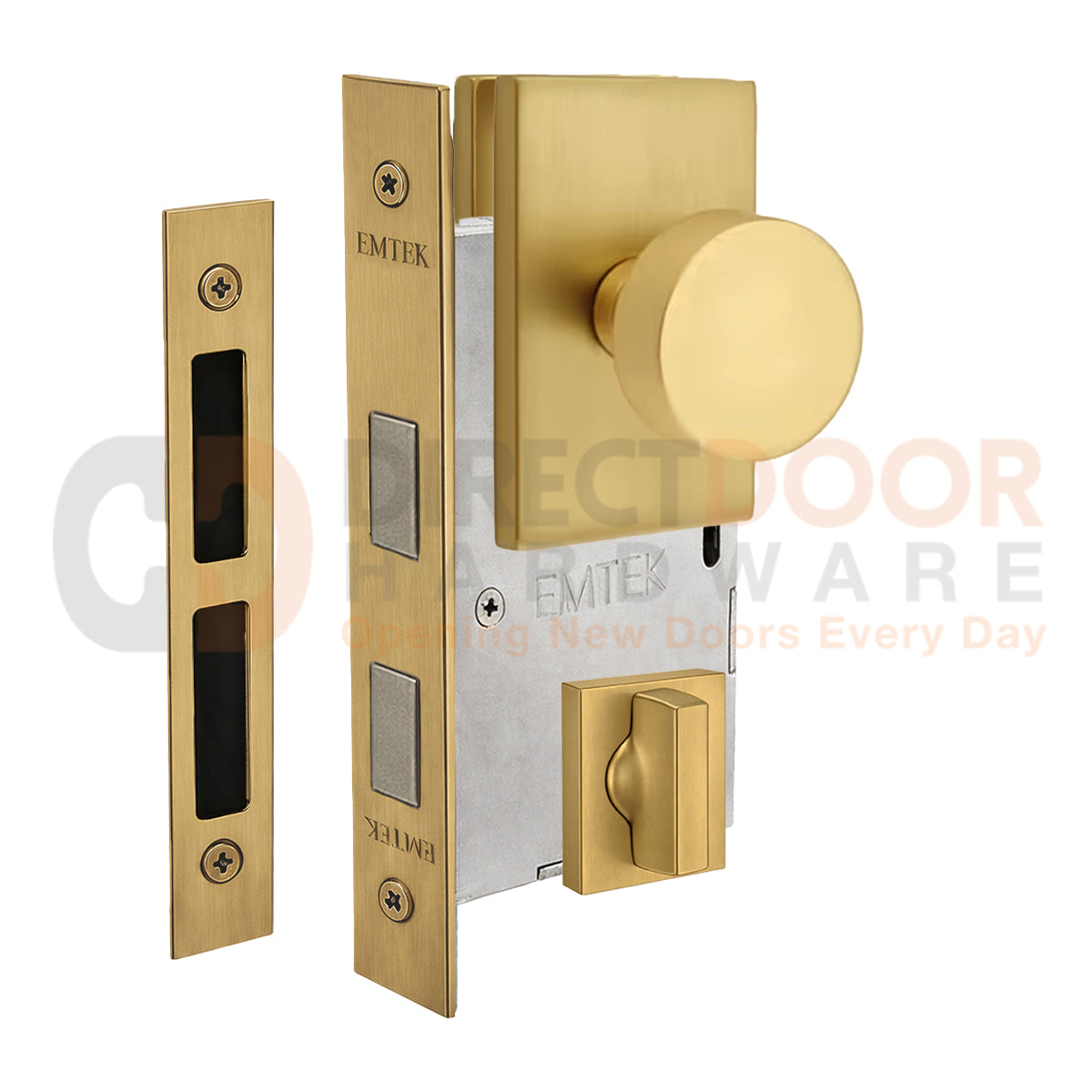 Emtek Round Interior Mortise Knob with Modern Rectangular Rosette