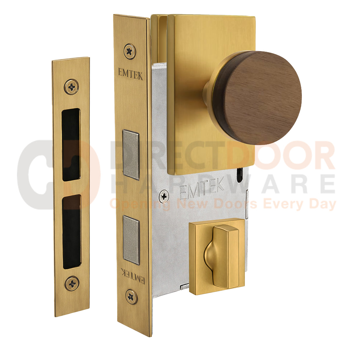 Emtek Walnut Interior Mortise Knob with Modern Rectangular Rosette