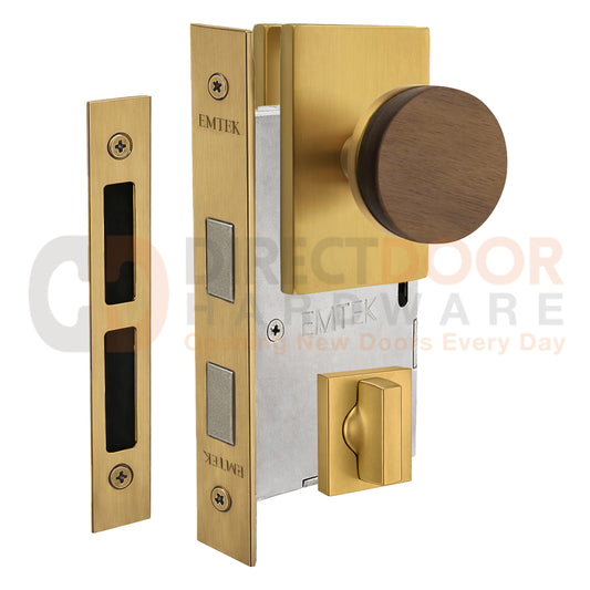 Emtek Walnut Interior Mortise Knob with Modern Rectangular Rosette