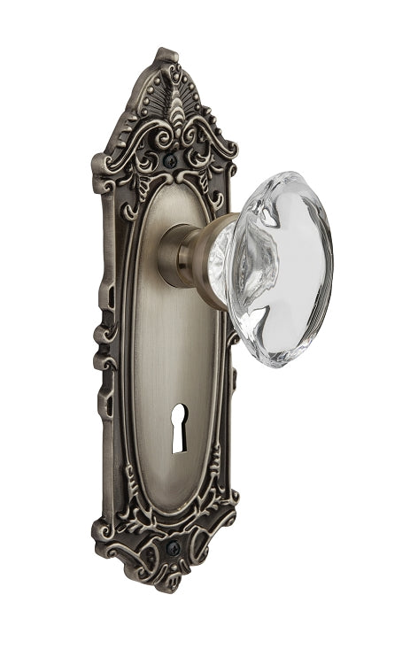 Nostalgic Warehouse Victorian Plate with Oval Clear Crystal Knob - Antique Pewter ( All Mortise Come W/ Keyhole )