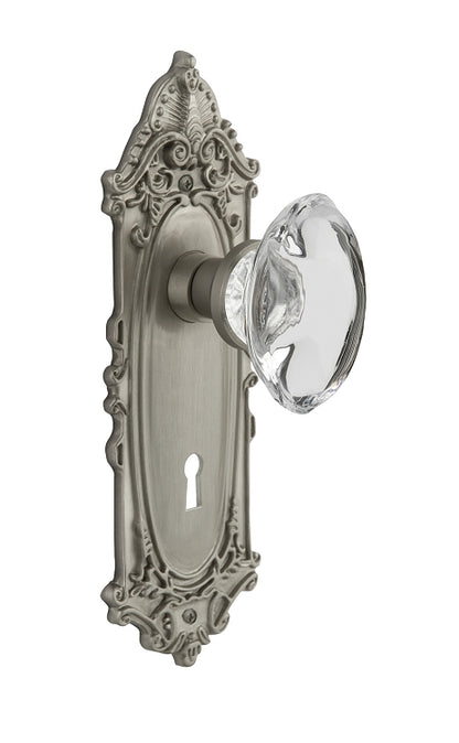 Nostalgic Warehouse Victorian Plate with Oval Clear Crystal Knob - Satin Nickel ( All Mortise Come W/ Keyhole )