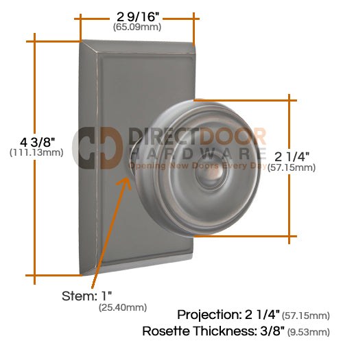 Emtek Waverly Knob Specs Rectangular Rosette