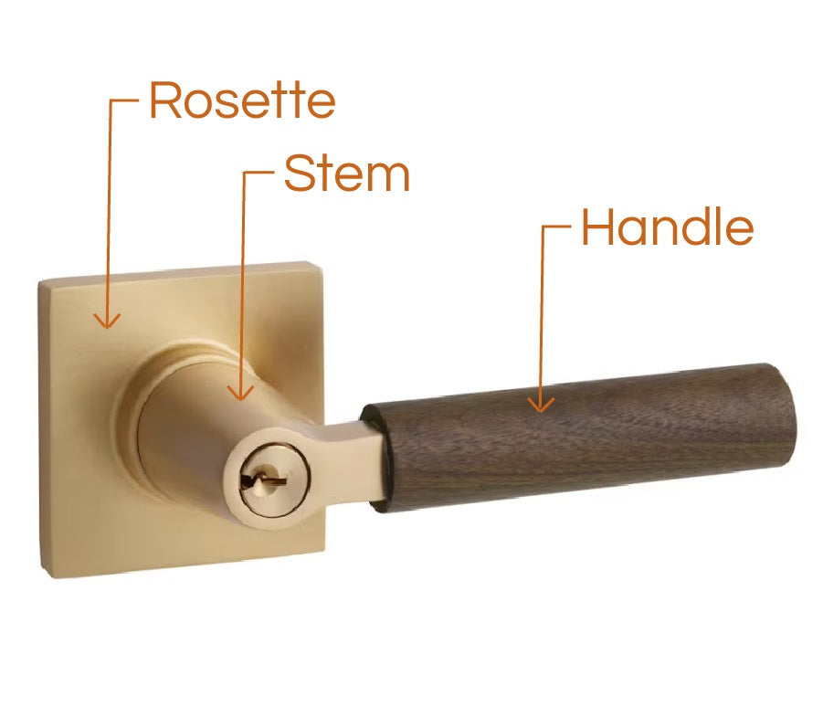 Emtek Select - Customizable Walnut Grip L-Square Keyed Entrance Lever with Square Rosette