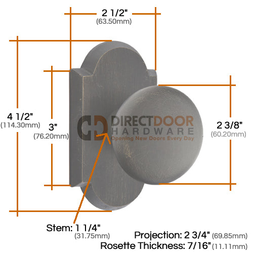 Emtek Bronze Winchester Sandcast knob - Style 1 Rosette Measurements
