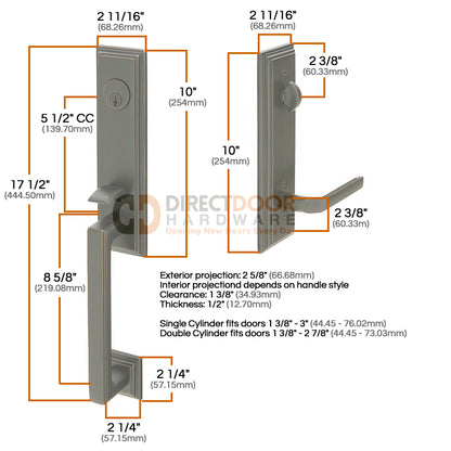 Emtek Wilshire Handleset Measurements
