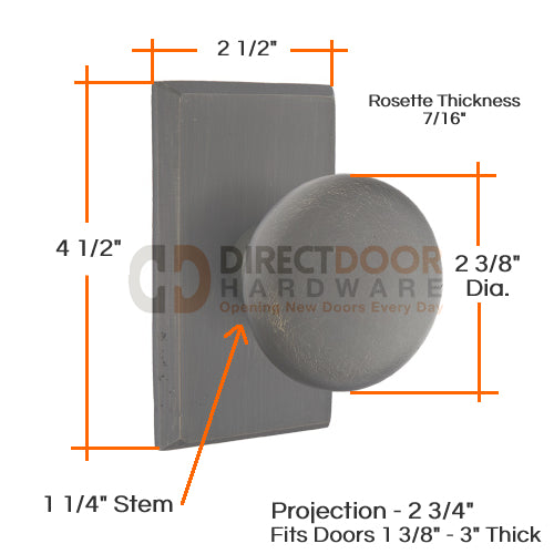 Emtek Sandcast Bronze Winchester Knob with Style 3 Rosette Measurements