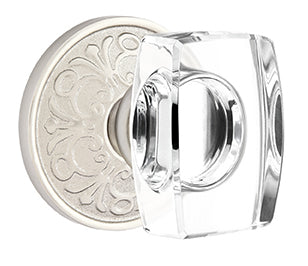 Emtek Windsor Crystal Knob with Lancaster Rosette - Satin Nickel