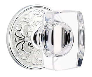 Emtek Lowell Crystal Knob with Lancaster Rosette - Polished Chrome