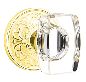 Emtek Windsor Crystal Knob with Lancaster Rosette - Polished Brass