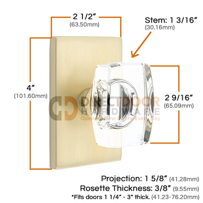 Emtek Windsor Crystal Knob with Modern Rectangular Rosette