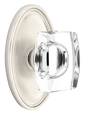 Emtek Windsor Crystal Knob with Oval Rosette - Satin Nickel