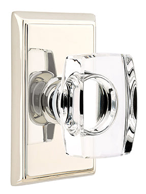 Emtek Lowell Crystal Knob with Rectangular Rosette - Polished Nickel