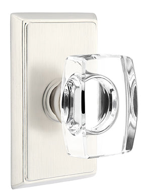 Emtek Windsor Crystal Knob with Rectangular Rosette - Satin Nickel