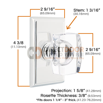 Emtek Windsor Crystal Knob with Rectangular Rosette