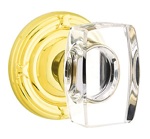 Emtek Windsor Crystal Knob with Ribbon and Reed Rosette - Polished Brass