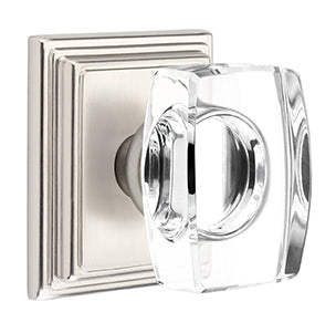 Emtek Windsor Crystal Knob with Wilshire Rosette - Satin Nickel