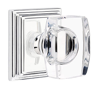 Emtek Lowell Crystal Knob with Wilshire Rosette - Polished Chrome