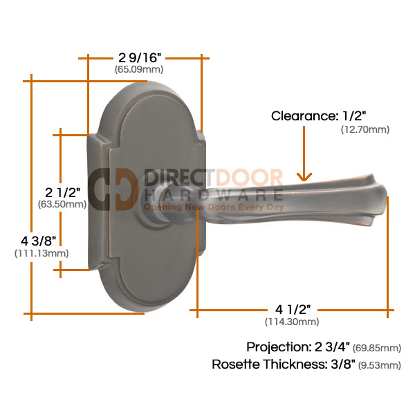 Emtek Wembley Lever with Style 8 Rosette Measurements
