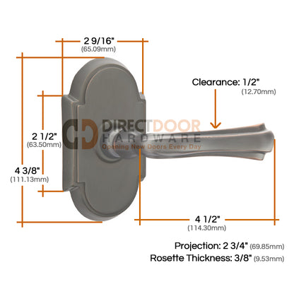 Emtek Wembley Lever with Style 8 Rosette Measurements