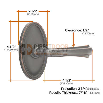 Emtek Wembley Lever with Oval Rosette Meaasurements