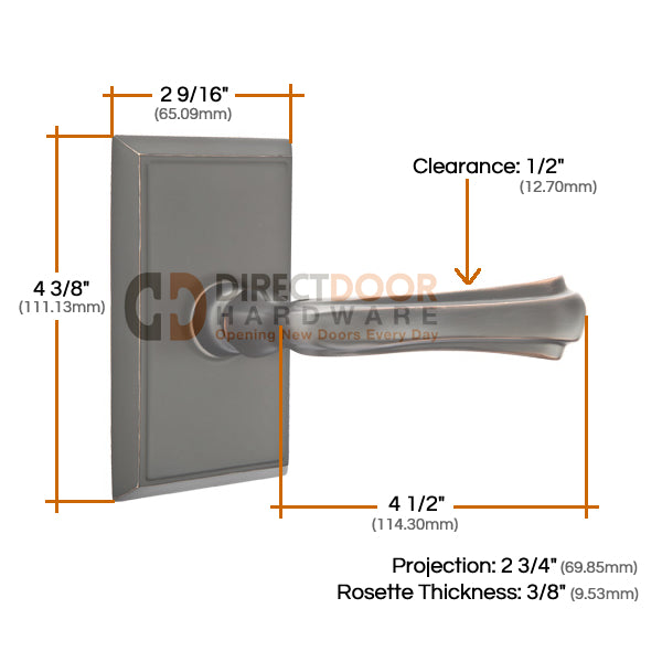 Emtek Wembley Lever with Rectangular Rosette Measurements