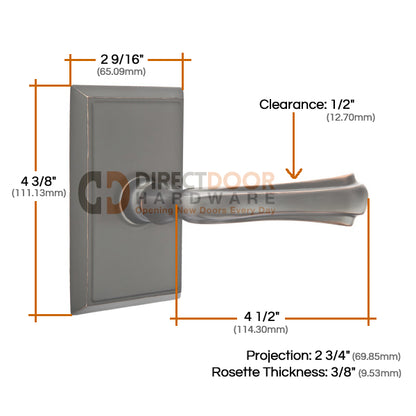 Emtek Wembley Lever with Rectangular Rosette Measurements
