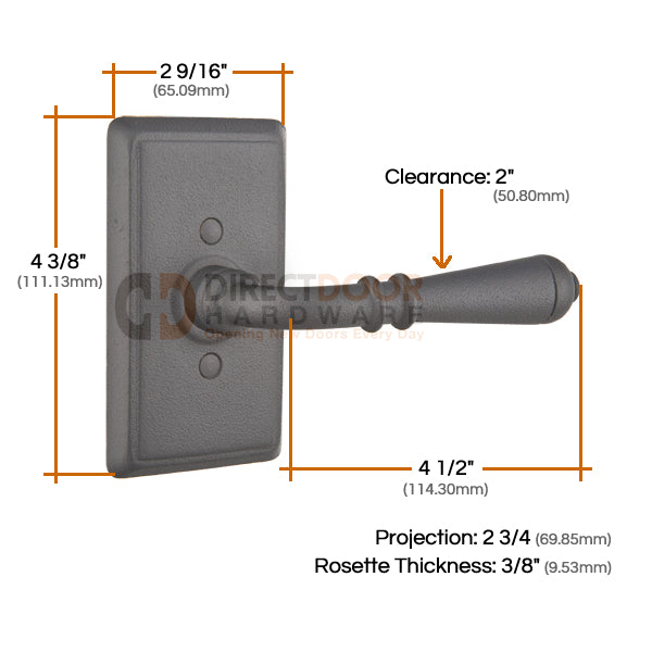 Emtek Normandy Lever with Style 3 Rosette Measurements