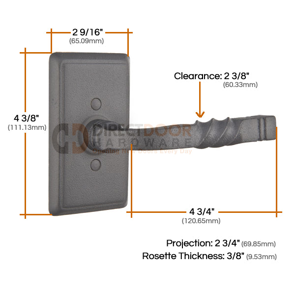 San Carlos Lever with Style 3 Rosette Measurements