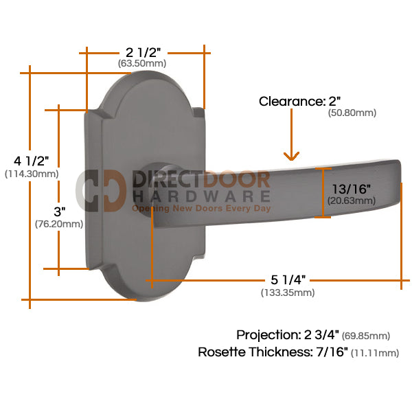 Emtek Yuma Lever with Style 1 Rosette Measurements